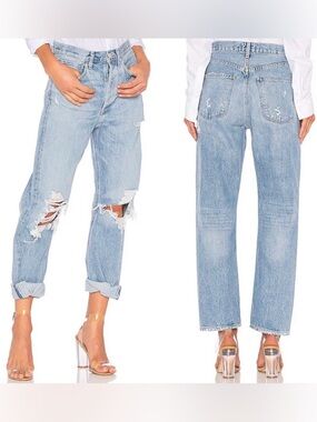 AGOLDE Revolve 90’s High Rise Loose Fit in Fall Out Distressed Light Blue Sz 24